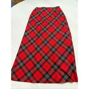 Pendleton Vintage Red Wool Plaid Tartan A-Line Midi Skirt Size 8